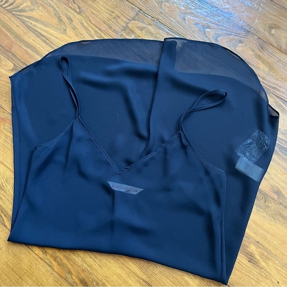 Rebecca Taylor Y2K Midnight Blue Navy Sheer Babydoll Slip Camisole Top size 0 - Picture 2 of 13